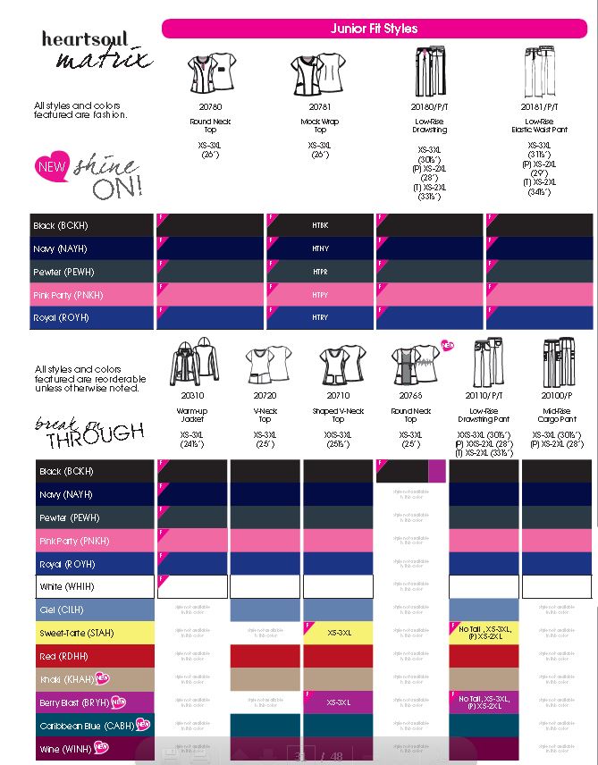 Cherokee Uniform Color Chart